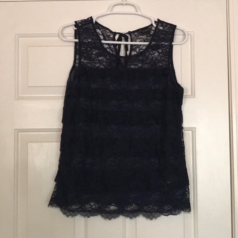 Navy lace layered top. Ann Taylor size M.